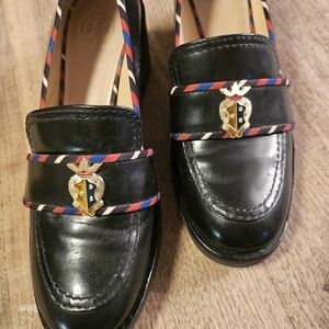Tory Burch Black Loafers with Red and Blue Trim